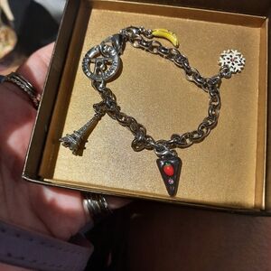 Rhodium Stainless Steel Charm Bracelet Eiffel Tower Pizza Banana Cheesecake 8"